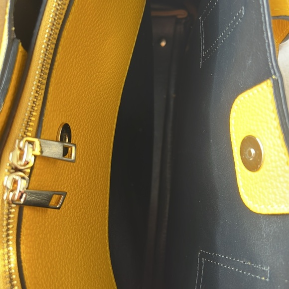 Yellow Genuine Leather Top Handle Handbag - Picture 7 of 13